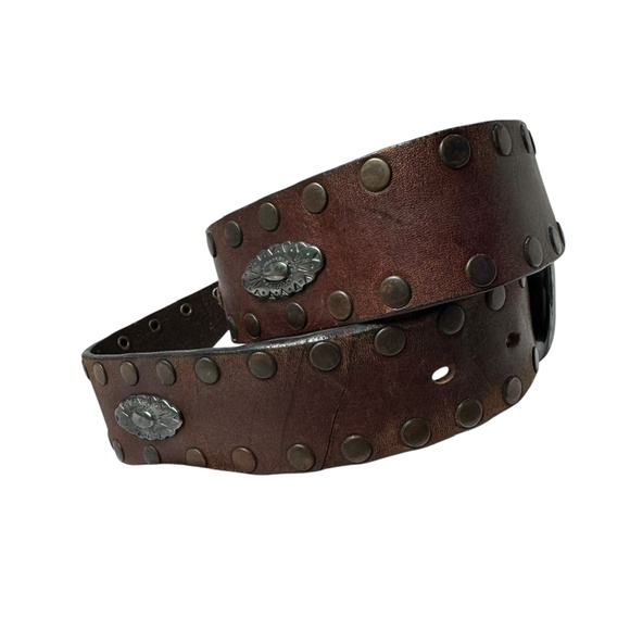 Vintage MANGO PUNTO Brown Leather Concho Studded Belt For Men Size 30 - Picture 3 of 9